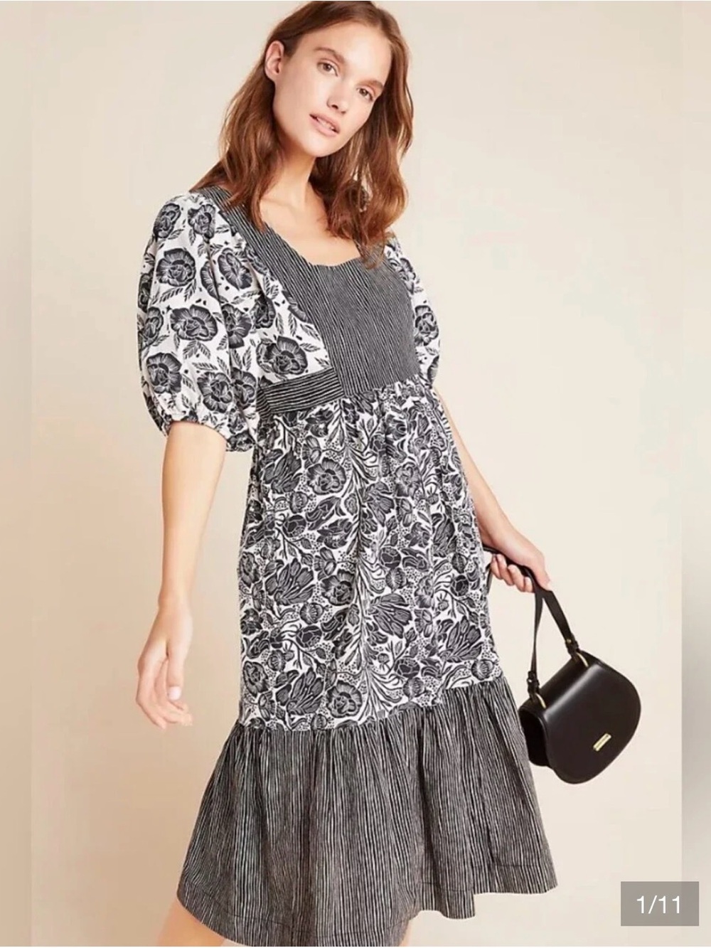 ANTHROPOLOGIE BLOOMING PRINT Adrienne Flounced Midi Dress, Size 4